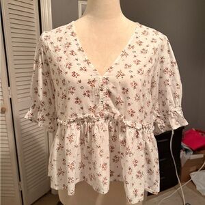 Petal & Pup White Blouse with Pink Floral Print